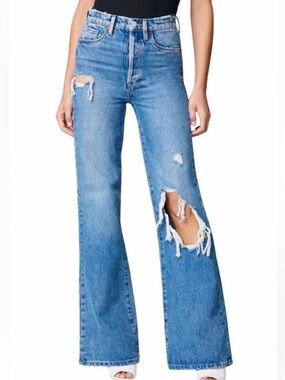 Blank NYC Light Blue High-Rise Distressed Wide-Leg Jeans Size 31